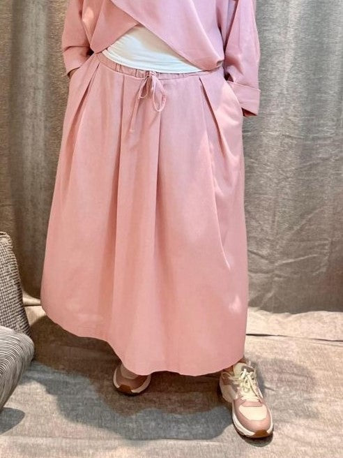 Linen Easy Flare Skirt with Elastic Waist