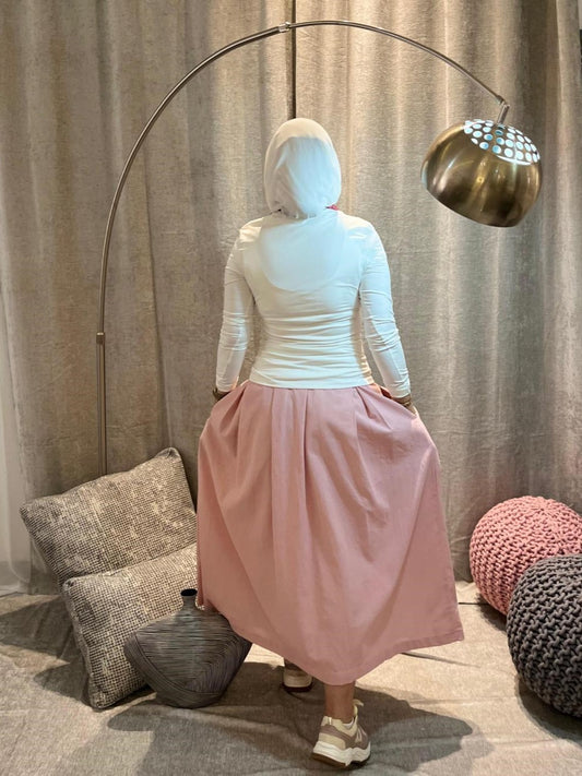 Linen Easy Flare Skirt with Elastic Waist