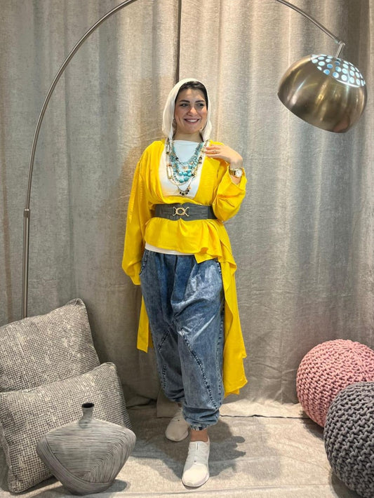 Multi-Style Oversized Blouse – Yellow